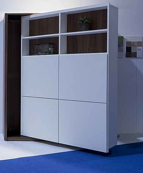 Boone Studio Smart opklapbed achter kast,ruimtebesparend,tweepersoons,140x200cm wit,noten,open